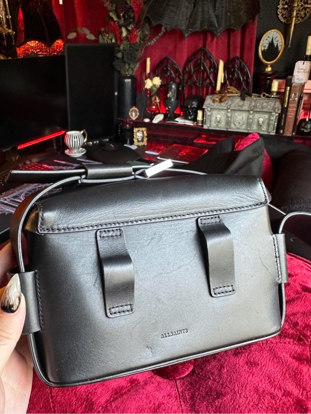 AllSaints black and silver FRANKIE 3-IN-1 LEATHER CROSSBODY BAG - Picture 5 of 8